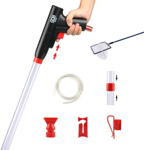 Aquarium Gravel Cleaner Fish Tank Siphon Vacuum for Water Changer Sand Cleaning Kit Tools with Air-Pressing Button and Water Hose Controller Clamp- BPA Free
