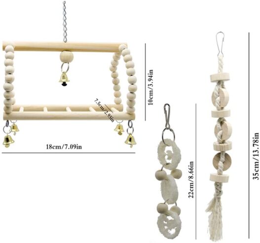 Deloky 7 Packs Bird Parrot Swing Chewing Toys-Hanging Bell Bird Cage Toys Suitable for Small Parakeets, Cockatiels, Conures, Finches,Budgie,Macaws, Parrots, Love Birds