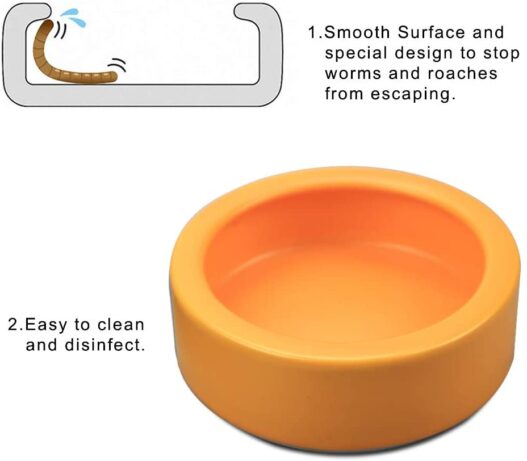 TDPET Ceramic Mini Reptile Worm Dish - Lizard Escape Proof Feeding Bowl Circular