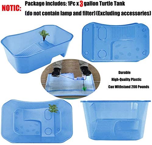 Reptile Habitat,Turtle Habitat Terrapin Lake Reptile Aquarium Tank with Platform Plants (Blue)(Excluding Accessories