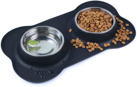AsFrost Dog Food Bowls Stainless Steel Pet Bowls & Dog Water Bowls with No-Spill and Non-Skid, Feeder Bowls with Dog Bowl Mat for Dogs Cats and Pets