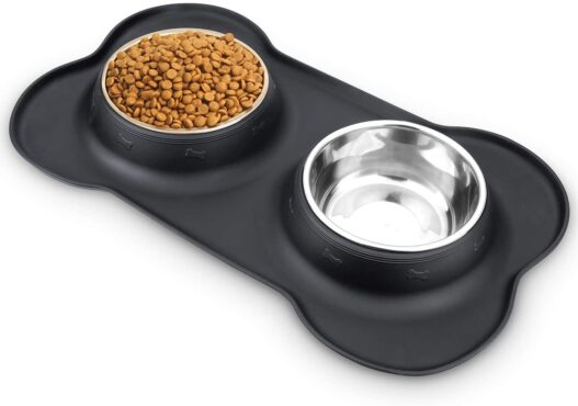 AsFrost Dog Food Bowls Stainless Steel Pet Bowls & Dog Water Bowls with No-Spill and Non-Skid, Feeder Bowls with Dog Bowl Mat for Dogs Cats and Pets