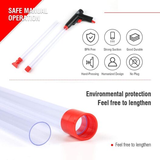 Aquarium Gravel Cleaner Fish Tank Siphon Vacuum for Water Changer Sand Cleaning Kit Tools with Air-Pressing Button and Water Hose Controller Clamp- BPA Free