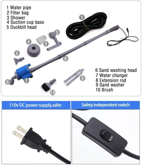 Upettools Aquarium Gravel Cleaner - Electric Automatic Removable Vacuum Water Changer Sand Algae Cleaner Filter Changer 110V/28W
