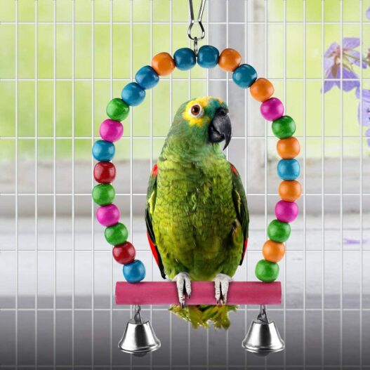 KATUMO 6 pcs Bird Parrot Toys, Bird Swing Toy Colorful Chewing Hanging Hammock Swing Bell Pet Climbing Ladders Toys Bird Toys for Parrots, Parakeet, Conure, Cockatiel, Mynah, Love Birds