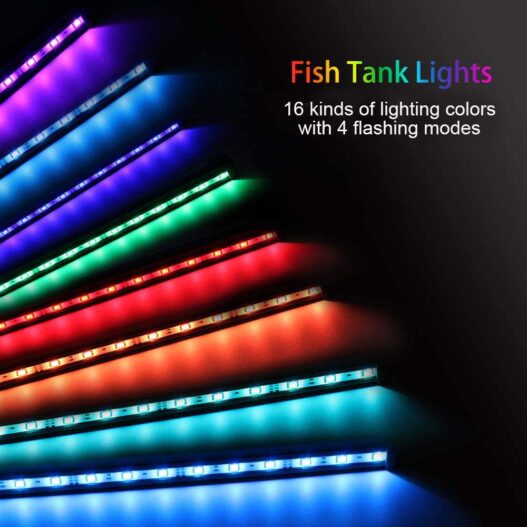 MQ 8-20 in Submersible LED Aquarium Light, Color Changing Fish Tank Light with Remote Control, IP68 Crystal Glass LED Lights Bar, for Fish Tank 10-35 inch