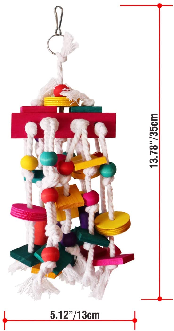 Multicolored Wooden Blocks & Natural Loofah Heavy Duty Bite Bird Toys for African Grey Macaws and Similar Large Medium-Sized  Parrots RYPET Large Parrot Chewing Toy