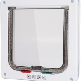 Depets Medium Cat Flap Door with 4 Way Lock (Outer Size 7.5" x 7.8"), Magnetic Pet Door Kit White, Weather-Resistant Cat Door for Cats & Doggy