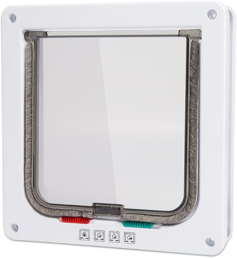 Depets Medium Cat Flap Door with 4 Way Lock (Outer Size 7.5" x 7.8"), Magnetic Pet Door Kit White, Weather-Resistant Cat Door for Cats & Doggy
