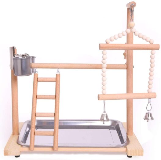 QBLEEV Bird Playground Birdcage Playstand Parrot Play Gym Parakeet Cage Decor Budgie Perch Stand with Feeder Seed Cups Ladder Hanging Swing Chew Toys Conure Macaw Cockatiel Finch