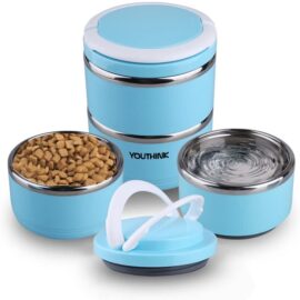 YOUTHINK Travel Dog Bowl Stainless Steel Fit Water and Feed Bowl Portable Spill Proof Pet Bows Multiple Layers Pet Water Food Storage Container with Handle for Dog Cats Outdoor Traveling …