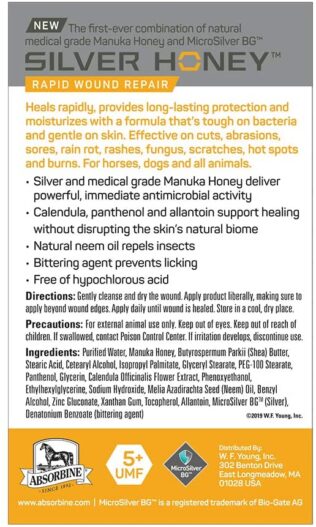 Absorbine Silver Honey Rapid Wound Repair Ointment, Manuka Honey & MicroSilver BG, Veterinarian Tested Horse & Animal Wound Care, 2oz Tube