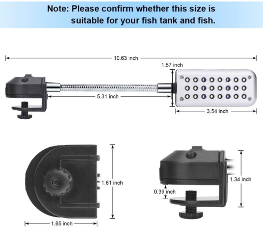 DaToo Aquarium Light Small LED Clip Light for Fish Tank, 1 Yr Warranty