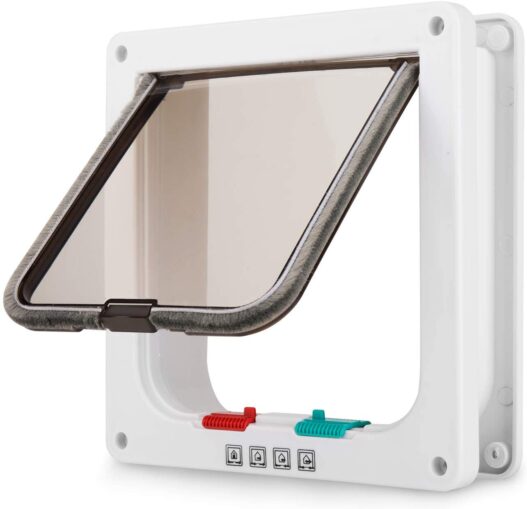 Depets Medium Cat Flap Door with 4 Way Lock (Outer Size 7.5" x 7.8"), Magnetic Pet Door Kit White, Weather-Resistant Cat Door for Cats & Doggy