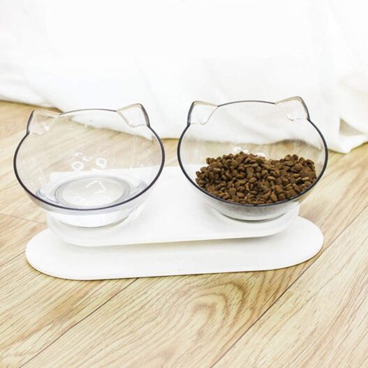 Pet Food & Water Bowls with Stand Base,Anti-Skid Cat Feeder Transparent Bowl Pet Food Dish
