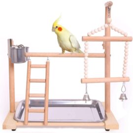 QBLEEV Bird Playground Birdcage Playstand Parrot Play Gym Parakeet Cage Decor Budgie Perch Stand with Feeder Seed Cups Ladder Hanging Swing Chew Toys Conure Macaw Cockatiel Finch