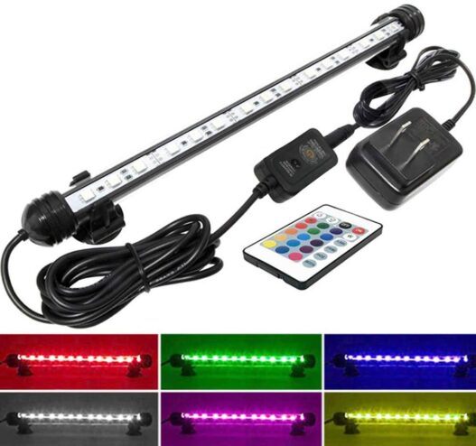 MingDak LED Aquarium Light, Wireless Remote Control Fish Tank Light,RGB Colored Changing,Brightness Adjustable,Underwater Submersible LED Light