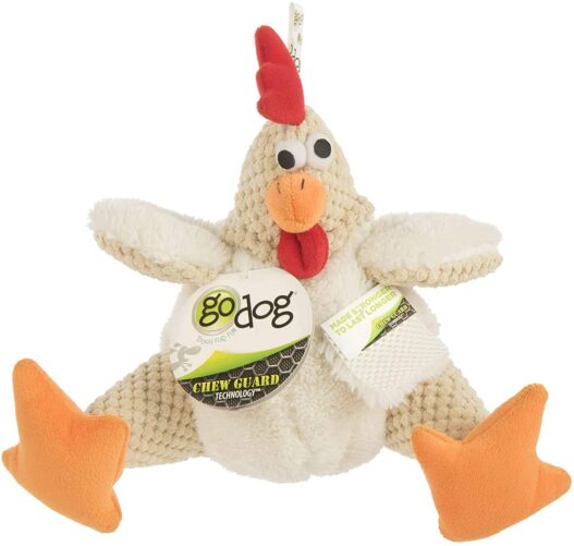 goDog Checkers Fat Rooster with Chew Guard Technology Tough Plush Dog Toy, White, Large (770882)
