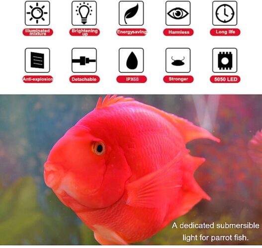 MQ 8-20 in Submersible LED Aquarium Light, Color Changing Fish Tank Light with Remote Control, IP68 Crystal Glass LED Lights Bar, for Fish Tank 10-35 inch
