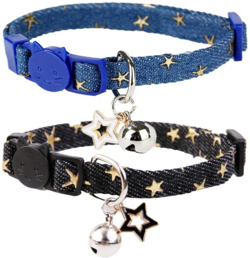 BoomBone Star Cat Collar with Bell,2 Pack Puppy Collars Breakaway with Star Charms