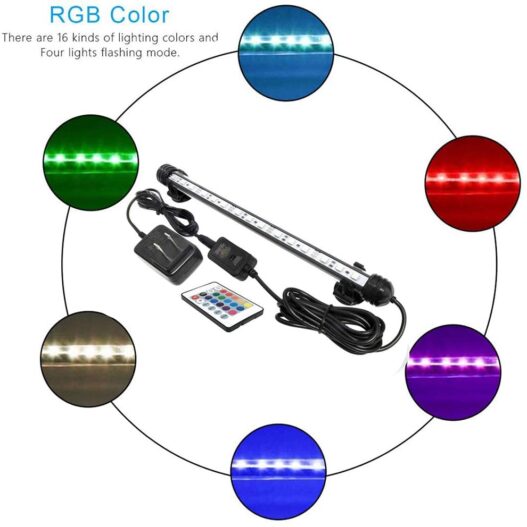 MingDak LED Aquarium Light, Wireless Remote Control Fish Tank Light,RGB Colored Changing,Brightness Adjustable,Underwater Submersible LED Light