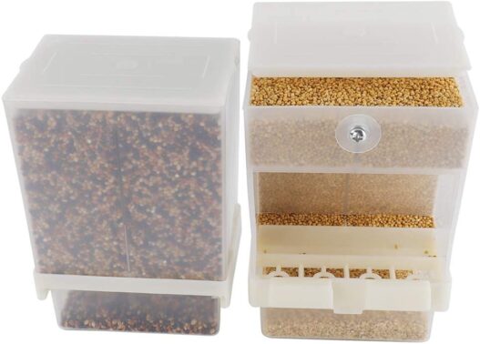 FinYii 2-Pack No-Mess Automatic Bird Feeder - Parrot Feeder Cage Accessories Supplies for Parakeet Canary Cockatiel Finch