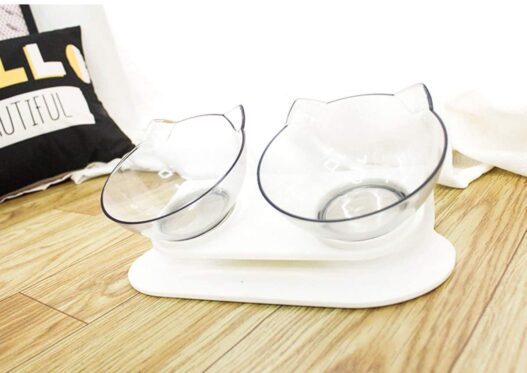 Pet Food & Water Bowls with Stand Base,Anti-Skid Cat Feeder Transparent Bowl Pet Food Dish