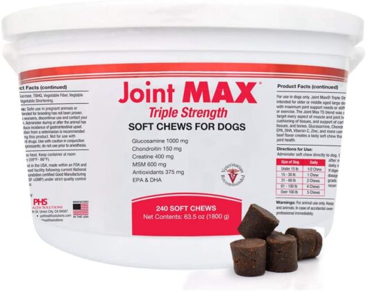 Joint MAX Triple Strength Soft Chews Glucosamine Chondroitin with MSM for Dogs Hip & Joint, Made in USA