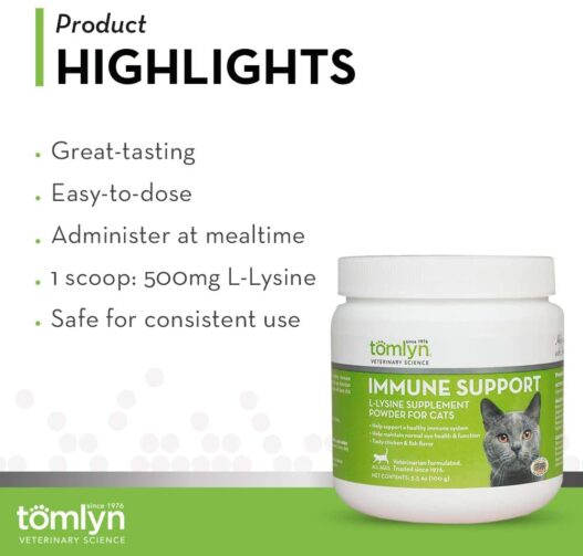 Tomlyn Immune Support Daily L-Lysine Supplement, Fish-Flavored Lysine Powder for Cats and Kittens, 3.5oz