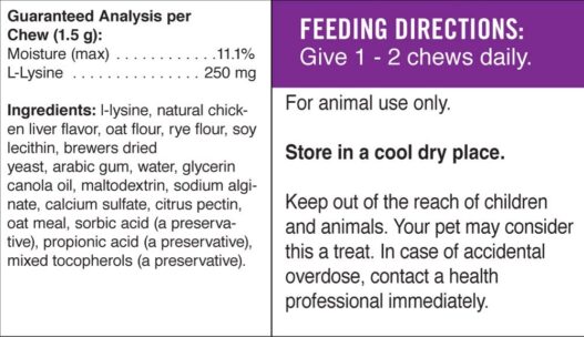 L-Lysine Chews for Cats, Immune and Respiratory Support Supplement, 60 Bite Sized Chews (3.74oz)