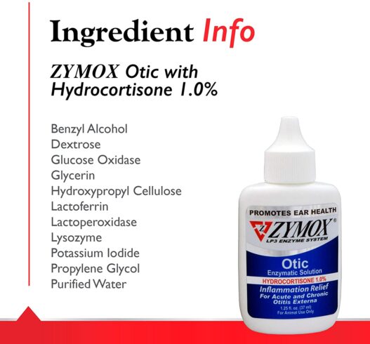 ZYMOX Ear Solution The Only No Pre-Clean Once-a-Day Dog and Cat Ear Solution Natural Enzyme Formula Contains Hydrocortisone for Comfort
