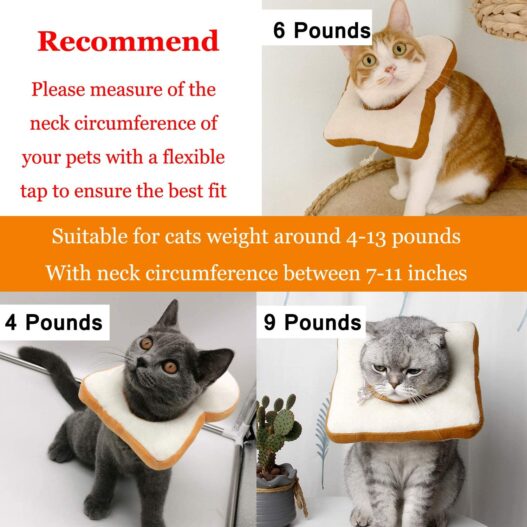 BWOGUE Adjustable Cat Cone Collar Cute Toast Neck Cone Recovery Collar After Surgery, Anti-Bite Lick Wound Healing, Soft Edge E-Collar for Kitten and Cats