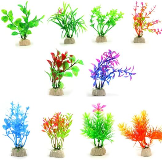 COMSUN 10 Pack Artificial Aquarium Plants, Small Size 4 to 4.5 inch Approximate Height Fish Tank Decorations Home Décor Plastic
