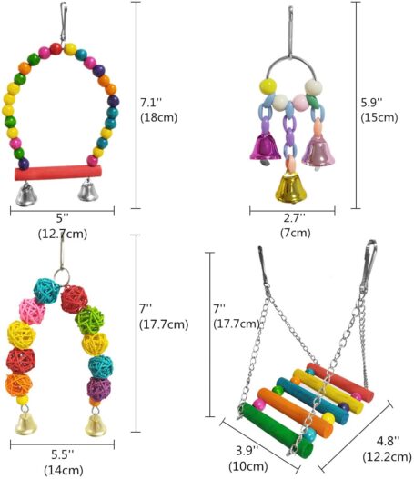E-KOMG 13 Packs Bird Swing Toys,Parrot Chewing Hanging Perches with Bell,Pet Birds Cage Toys Suitable for Small Parakeets,Love Birds,Cockatiels,Macaws,Finches