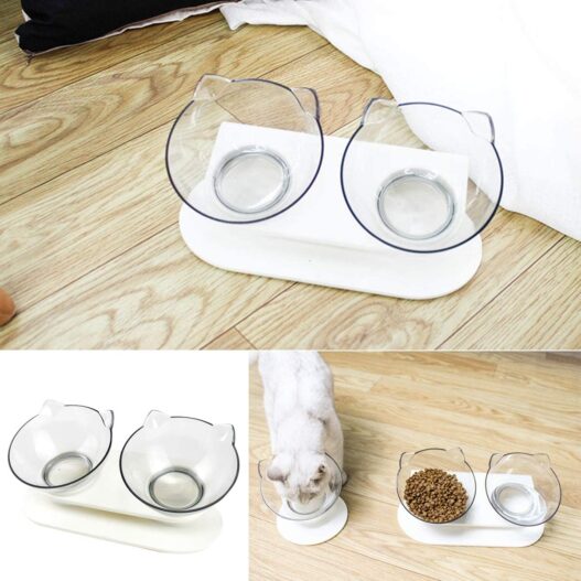 Pet Food & Water Bowls with Stand Base,Anti-Skid Cat Feeder Transparent Bowl Pet Food Dish
