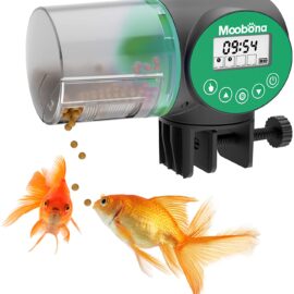 MOOBONA Automatic Fish Feeder, Moisture-Proof Electric Auto Fish Food Feeder Timer Dispenser for Small Fish Turtle Tank or Aquarium, Auto Feeding on Vacation or Holidays