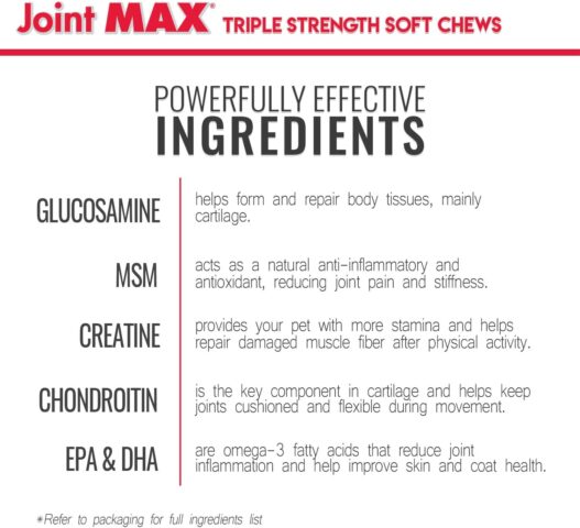 Joint MAX Triple Strength Soft Chews Glucosamine Chondroitin with MSM for Dogs Hip & Joint, Made in USA