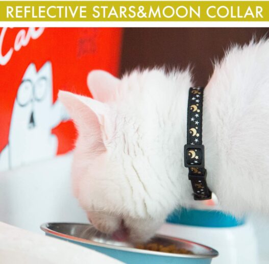 Upgraded Version - Cat Collar Stars and Moon, 4-Pack, Reflective with Bell, Solid & Safe Collars for Cats, Nylon, Kitty Collars, Pet Collar, Breakaway Cat Collar, Free Replacement