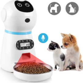 pedy Automatic Dog Feeder, 3.5L Smart Timed Dog Food Dispenser with Stainless Steel Food Bowl, Voice Recording, Dual Power Supply and Accurate Timer Programmable Up to 4 Meals a Day for Cats and Dogs