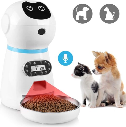 pedy Automatic Dog Feeder, 3.5L Smart Timed Dog Food Dispenser with Stainless Steel Food Bowl, Voice Recording, Dual Power Supply and Accurate Timer Programmable Up to 4 Meals a Day for Cats and Dogs