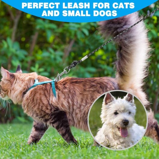 SCIROKKO Reflective Cat Leash - 30 Feet Yard Long Leash, Escape Proof Durable Walking Leads, Safe Extender Pet Tie Out Leash Outdoor Training Playing Camping for Kittens/Puppies/Rabbits/Small Animals