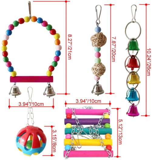 BWOGUE 5pcs Bird Parrot Toys Hanging Bell Pet Bird Cage Hammock Swing Toy Hanging Toy for Small Parakeets Cockatiels, Conures, Macaws, Parrots, Love Birds, Finches