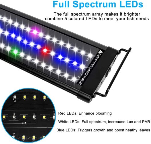 MingDak Full Spectrum LED Aquarium Light,Fish Tank Light with Aluminum Housing Extendable Brackets,White Blue Red Green LEDs for Freshwater Plants,18 to 24-inch,6500K