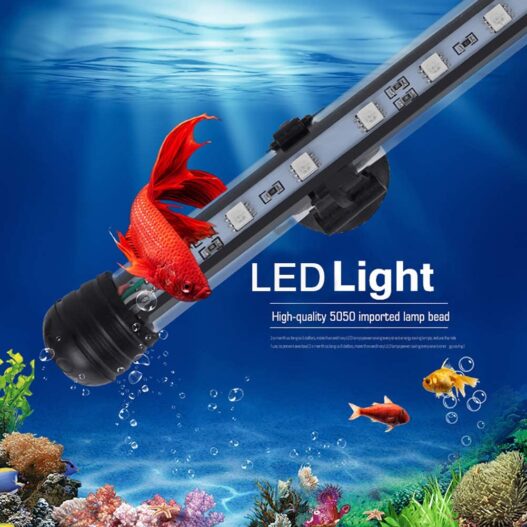MQ 8-20 in Submersible LED Aquarium Light, Color Changing Fish Tank Light with Remote Control, IP68 Crystal Glass LED Lights Bar, for Fish Tank 10-35 inch