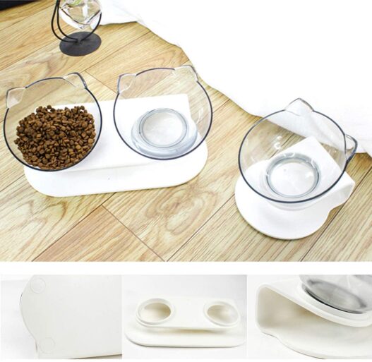 Pet Food & Water Bowls with Stand Base,Anti-Skid Cat Feeder Transparent Bowl Pet Food Dish