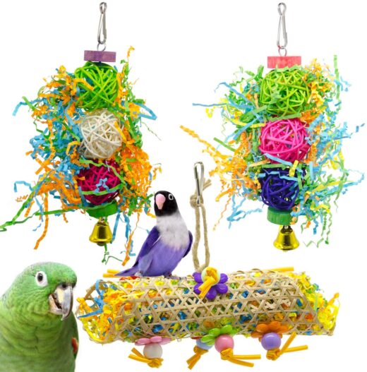 SHANTU 3Pack Bird Chewing Toys Foraging Shredder Toy Parrot Cage Shredder Toy Bird Loofah Toys Foraging Hanging Toy for Cockatiel Conure African Grey Parrot