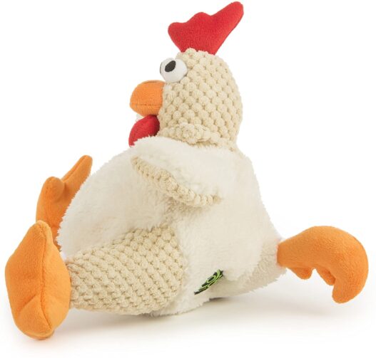 goDog Checkers Fat Rooster with Chew Guard Technology Tough Plush Dog Toy, White, Large (770882)