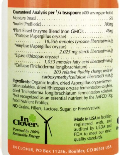 In Clover Fresh Digest Daily Digestive Aid and Immune Support Supplement for Dogs, All Natural Prebiotic and Enzyme Powder for Less Gas and Healthy Stools, Works Fast.