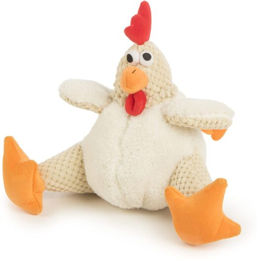 goDog Checkers Fat Rooster with Chew Guard Technology Tough Plush Dog Toy, White, Large (770882)